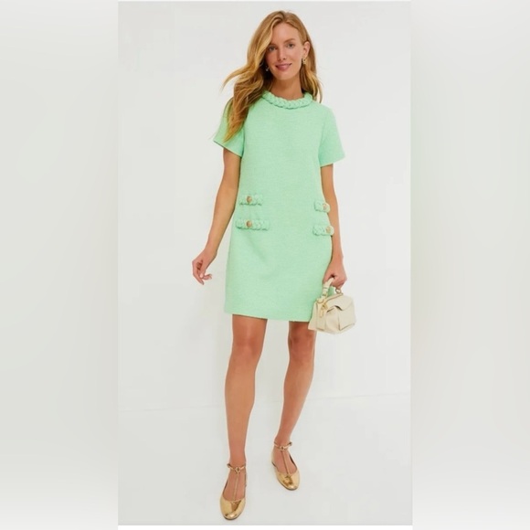 Girls' Mint Green Braided Trim Shift Dress - Picture 2 of 4